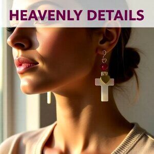 Lightweight MOP Cross Dangle Earrings ~ Pink Agate ~ Embrace Faith with Joy